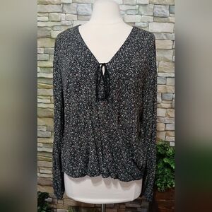 XL Mossimo Supply Co. Tie Front Wrap Black Multicolor Floral Blouse